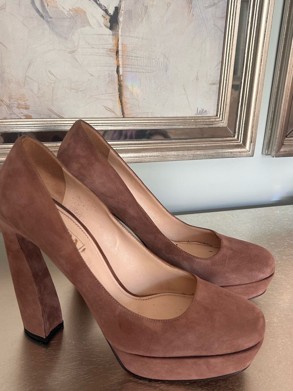 Prada  Brown Suede Platform Pumps